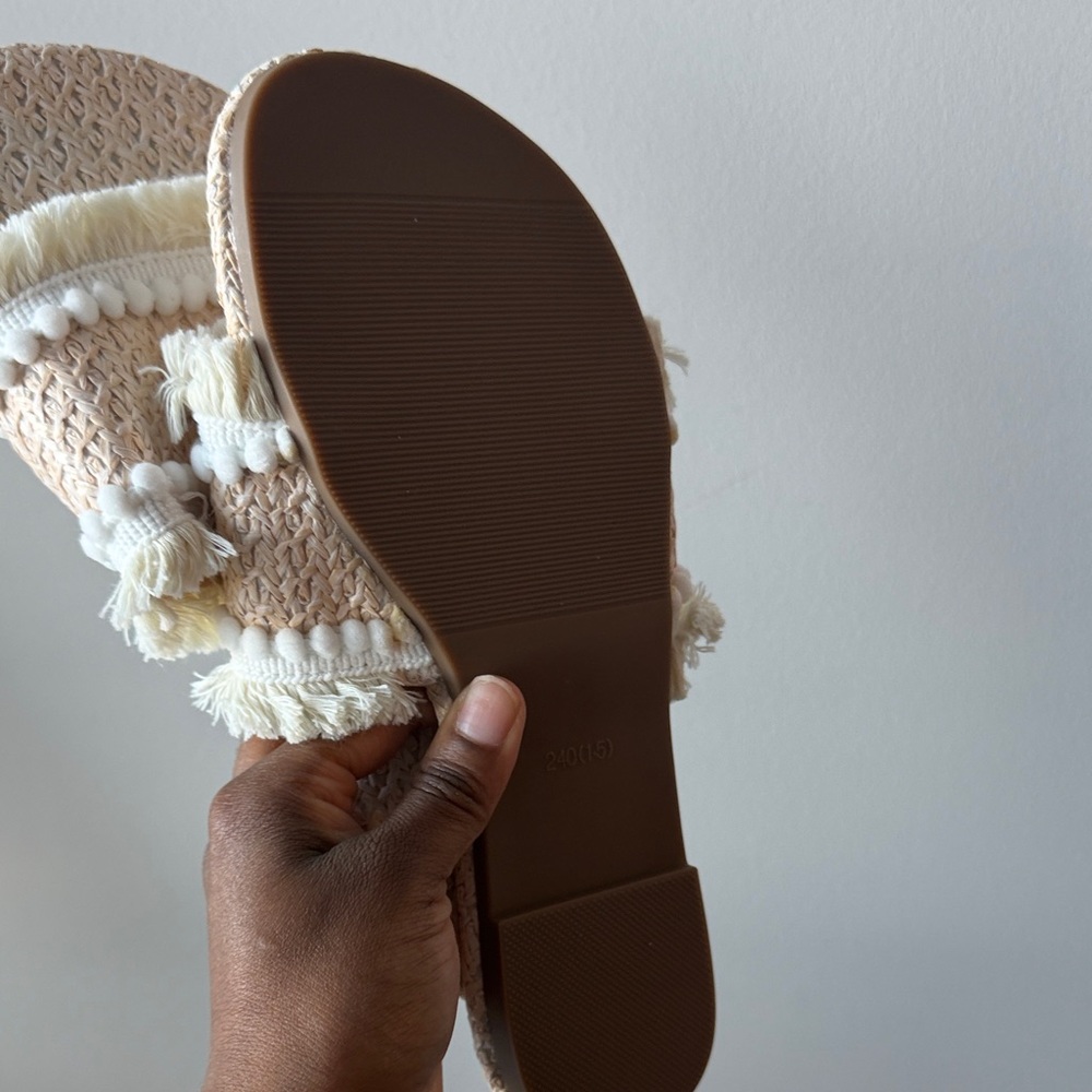 Beige and White Textured Slide Sandals - Picture 3 of 3